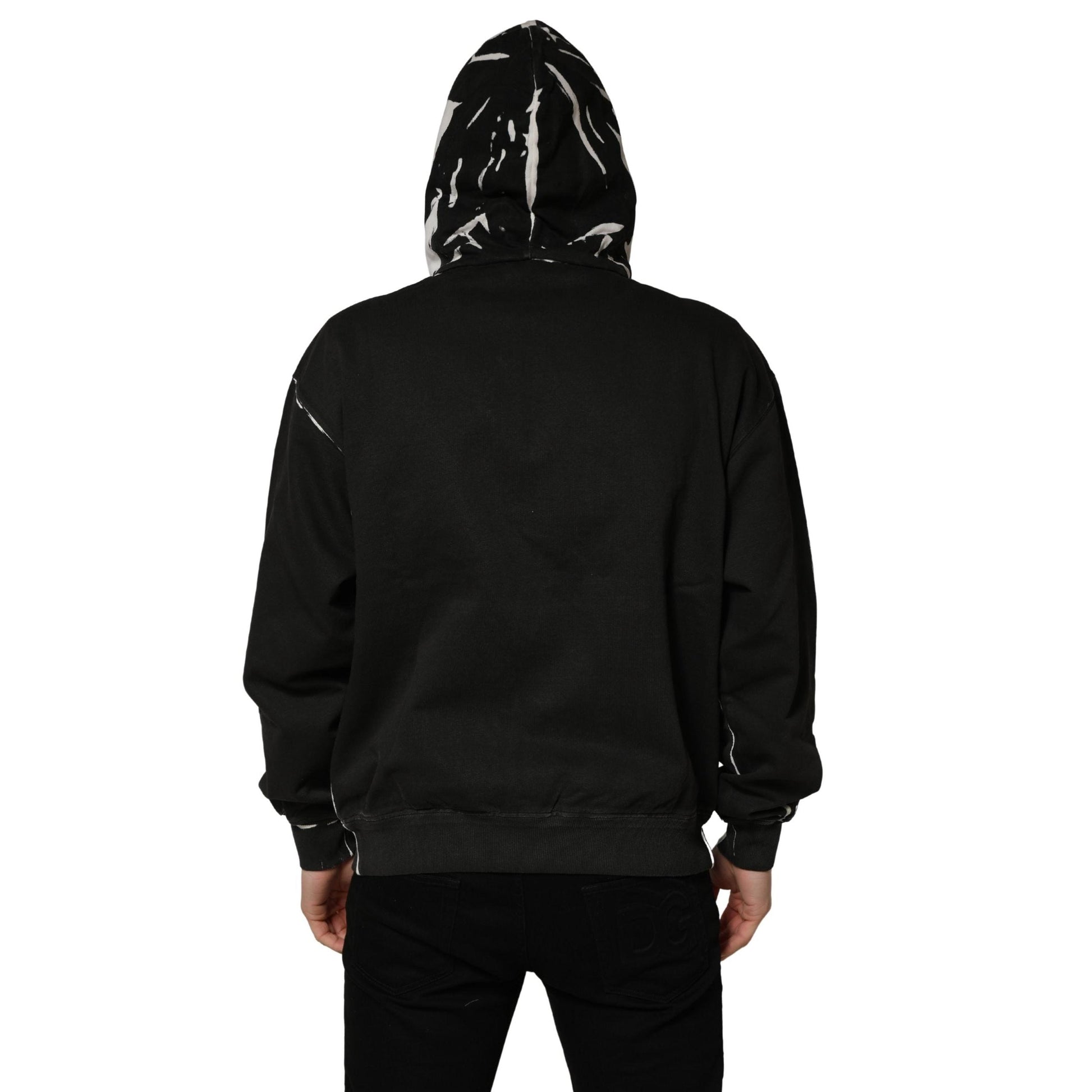 Dolce & Gabbana Black Cotton Logo Hooded Full Zip Sweater