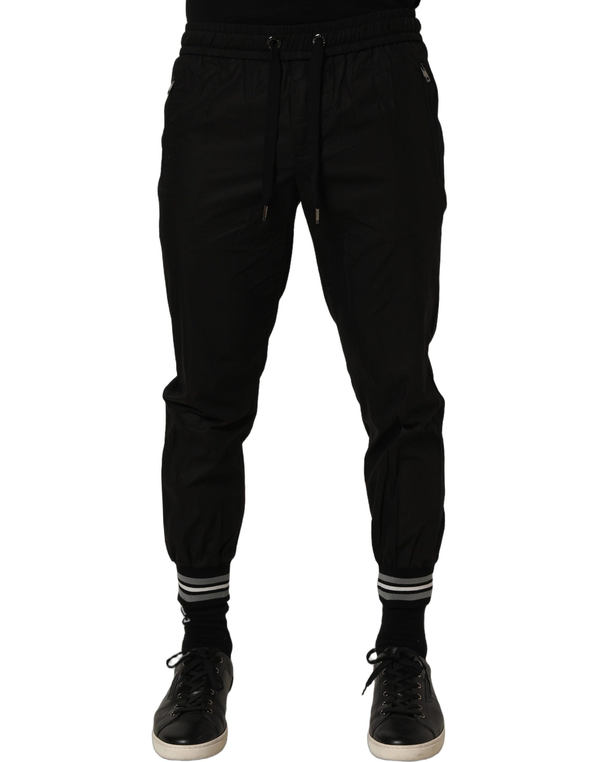 Dolce & Gabbana Black Cotton Mid Waist Jogger Sweatpants Pants