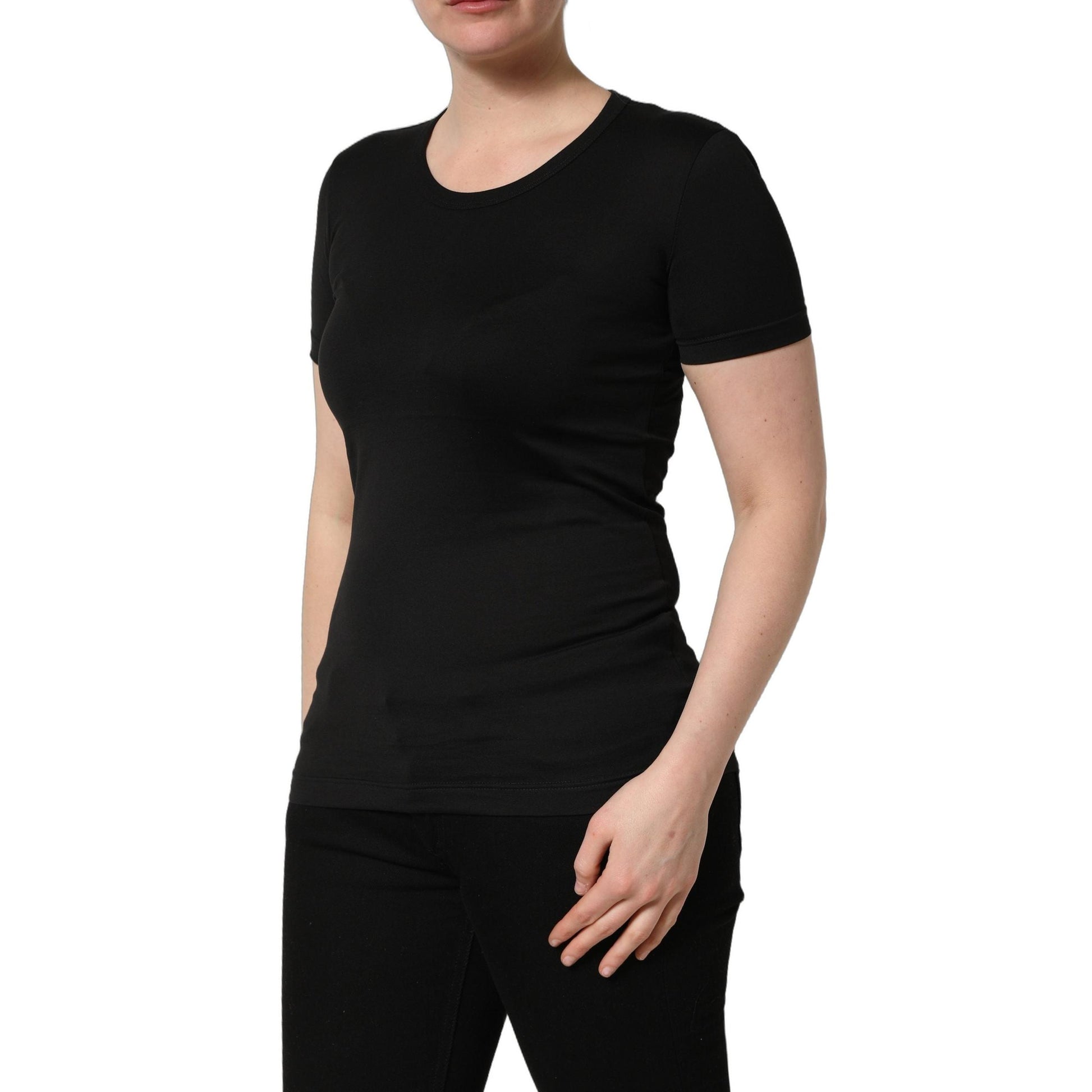 Dolce & Gabbana Black Cotton Round Neck Short Sleeve T-shirt