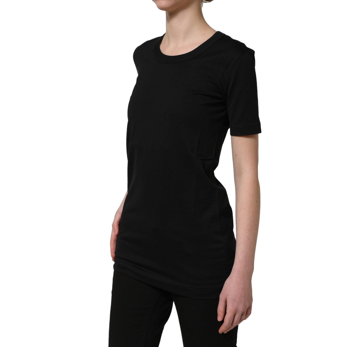 Dolce & Gabbana Black Cotton Short Sleeves Crew Neck T-shirt