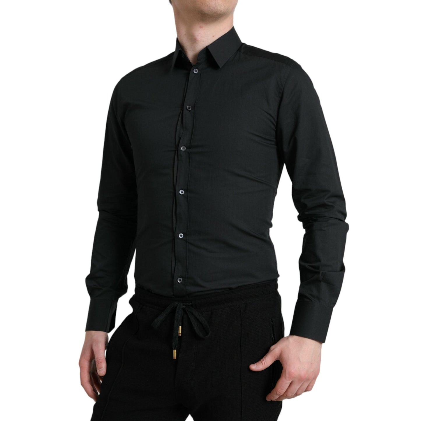 Dolce & Gabbana Black Cotton Silk Formal GOLD Dress Shirt