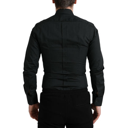 Dolce & Gabbana Black Cotton Silk Formal GOLD Dress Shirt