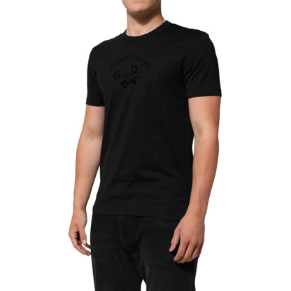 Dolce & Gabbana Black Cotton Velvet Logo Print Men T-shirt