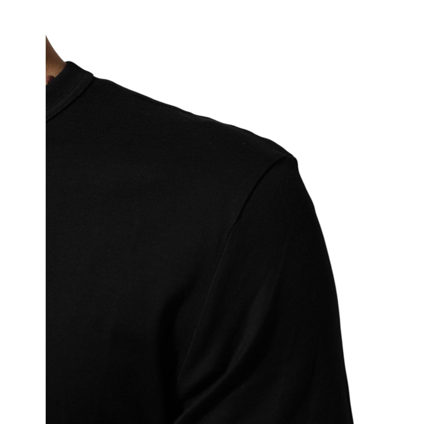 Dolce & Gabbana Black Cotton Velvet Logo Print Men T-shirt