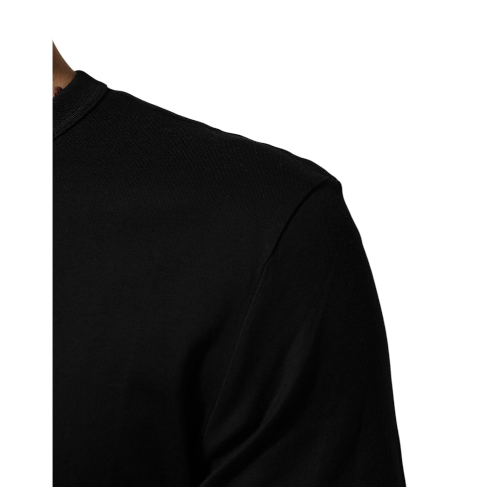Dolce & Gabbana Black Cotton Velvet Logo Print Men T-shirt