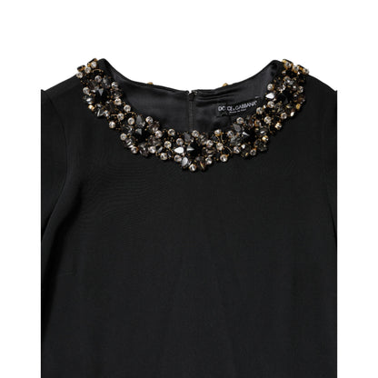 Dolce & Gabbana Black Crystal Embellished Round Neck Mini Dress