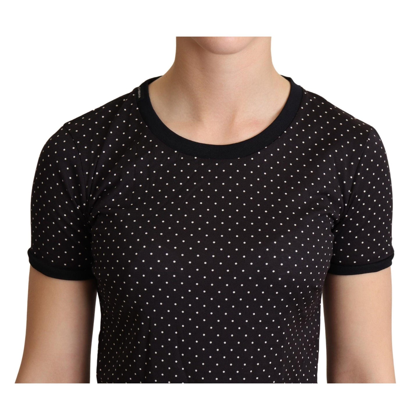 Dolce & Gabbana Black Dotted Crewneck Cotton T-shirt