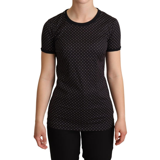 Dolce & Gabbana Black Dotted Crewneck Cotton T-shirt