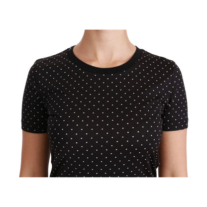 Dolce & Gabbana Black Dotted Crewneck Cotton Top T-shirt