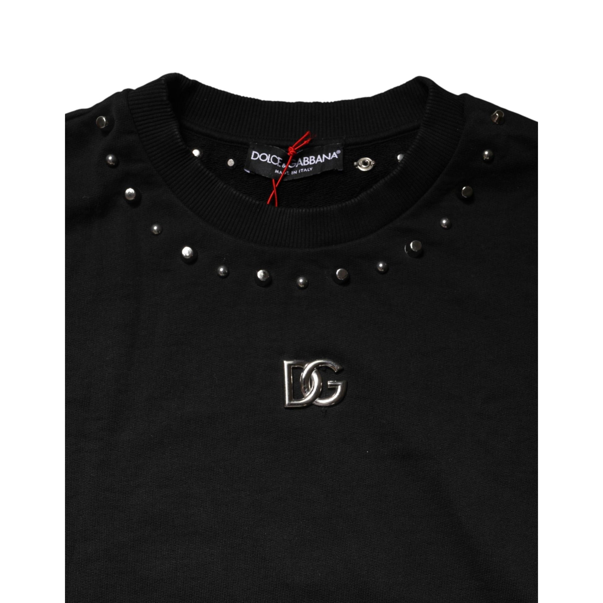 Dolce & Gabbana Black Embellished Cotton Sweatshirt Sweater