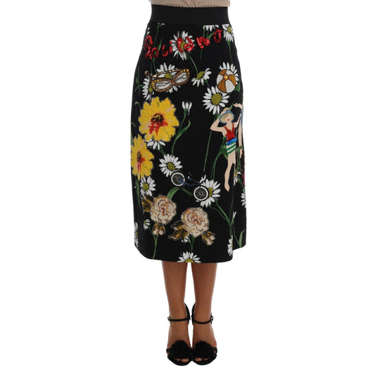Dolce & Gabbana Black Embellished Daisy Brocade Skirt