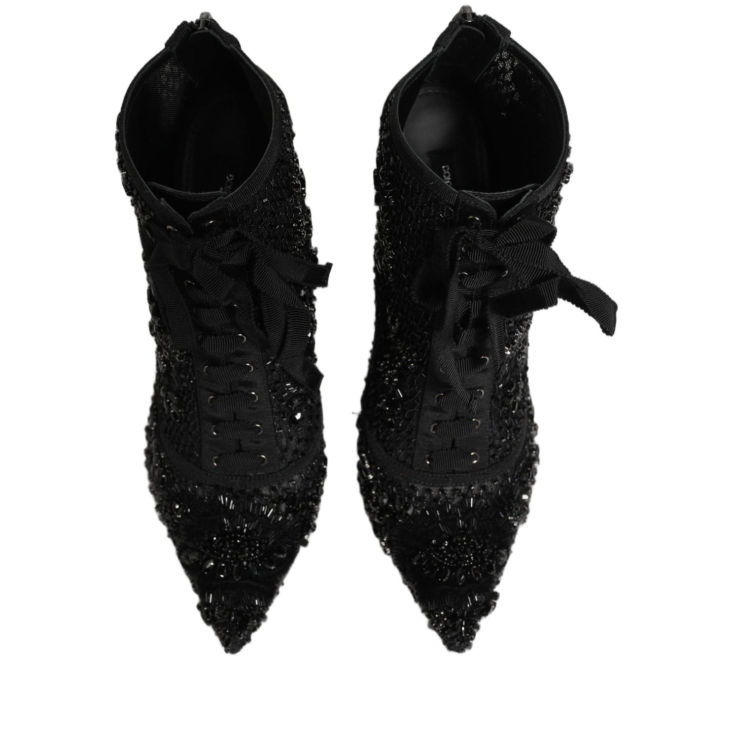 Dolce & Gabbana Black Embellished Mesh Ankle Boots Shoes
