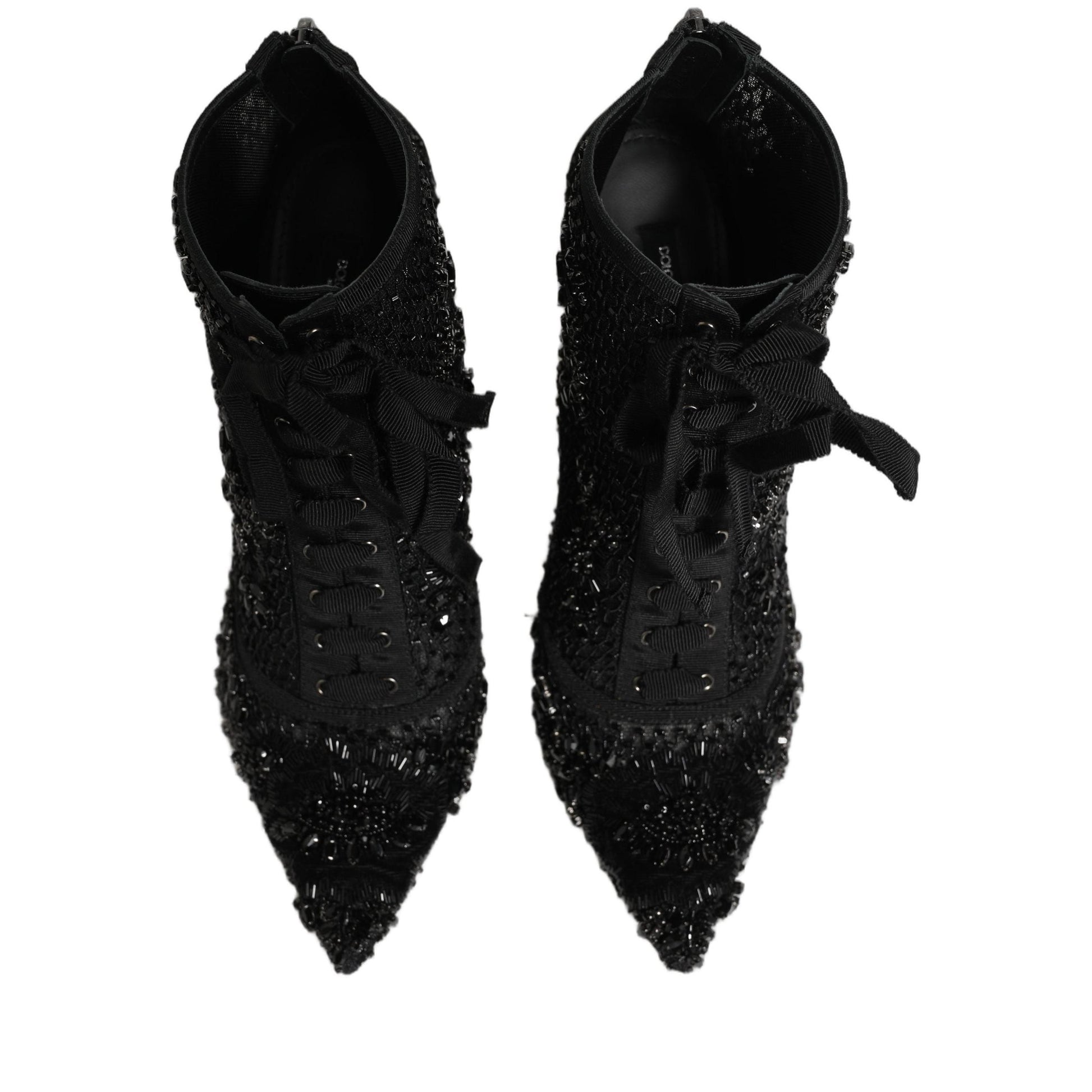 Dolce & Gabbana Black Embellished Mesh Ankle Boots Shoes