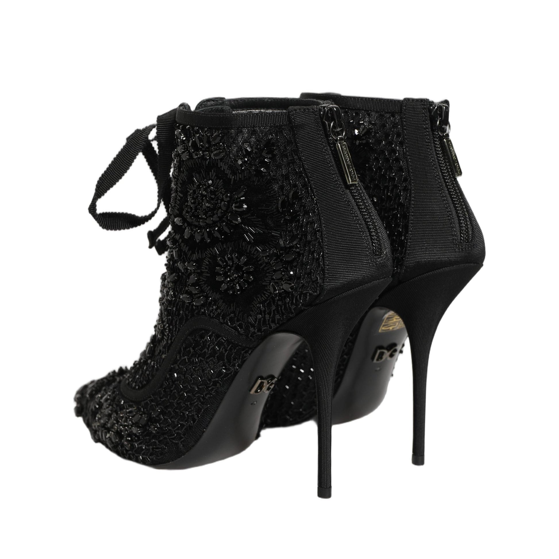 Dolce & Gabbana Black Embellished Mesh Ankle Boots Shoes