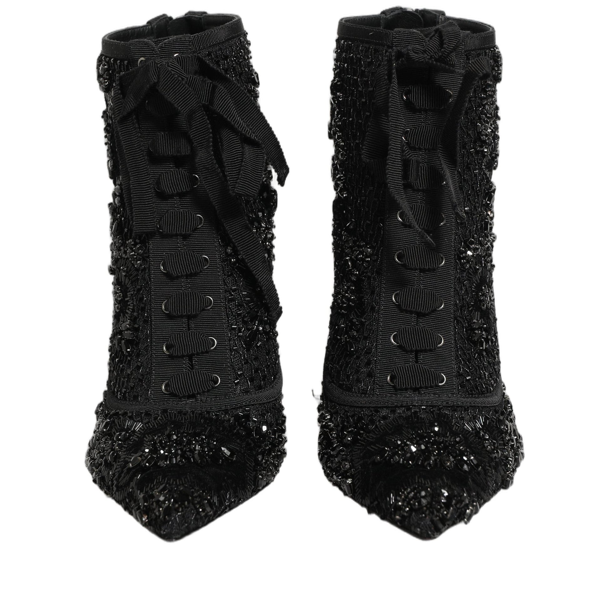 Dolce & Gabbana Black Embellished Mesh Ankle Boots Shoes