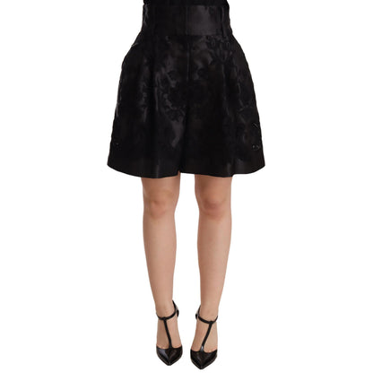 Dolce & Gabbana Black Floral Brocade High Waist Mini Shorts