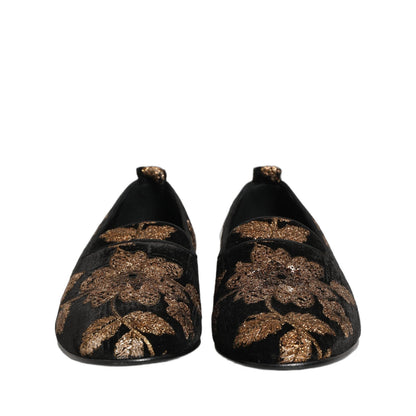 Dolce & Gabbana Black Floral Jacquard Dress Loafers Shoes