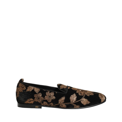 Dolce & Gabbana Black Floral Jacquard Dress Loafers Shoes
