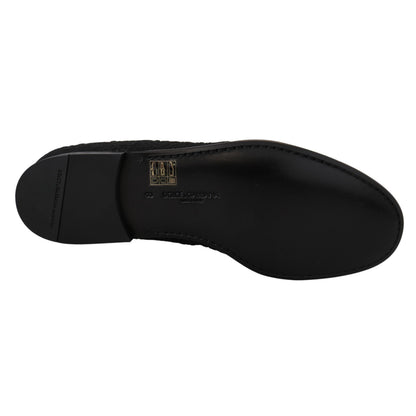 Dolce & Gabbana Black Floral Jacquard Slippers Loafers Shoes