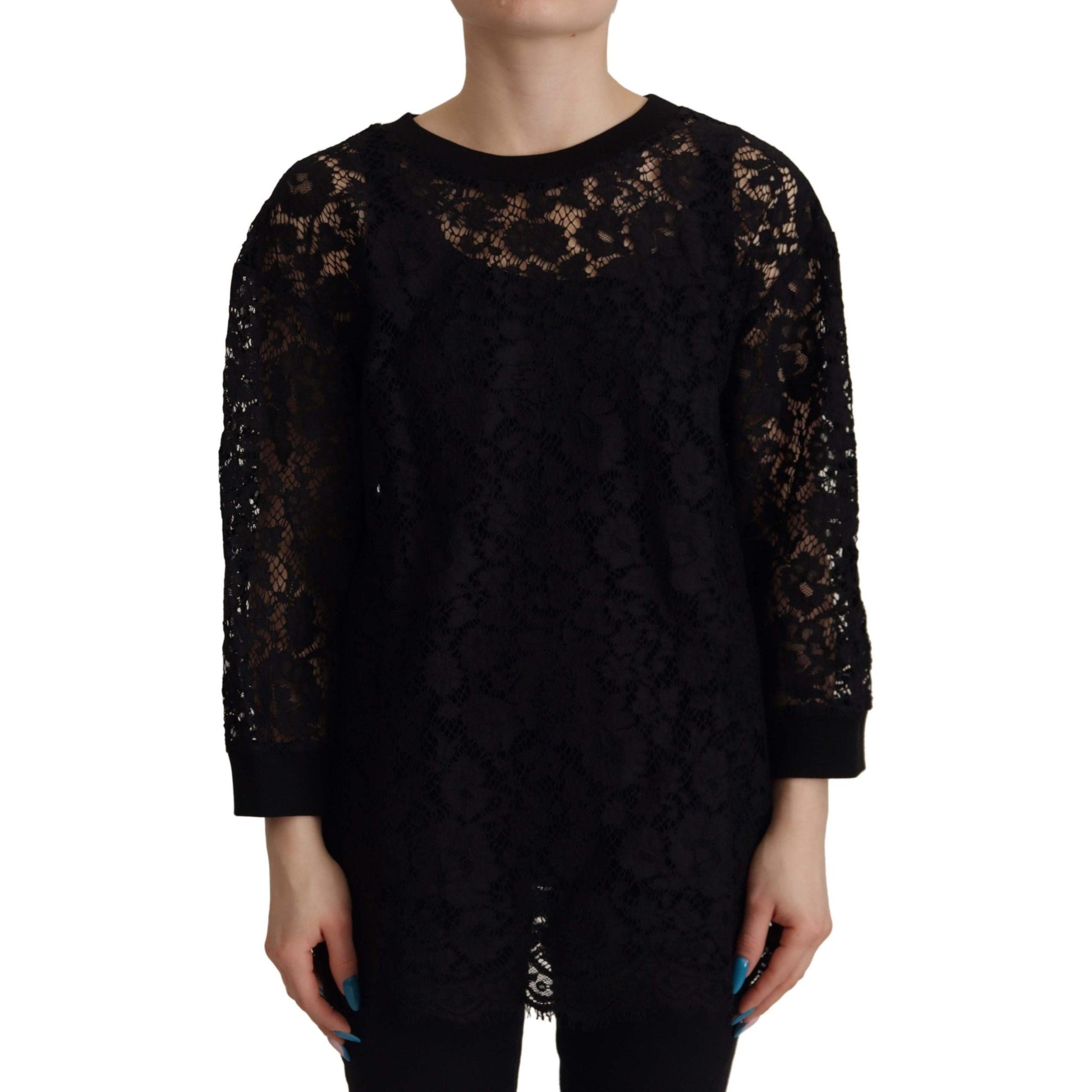 Dolce & Gabbana Black Floral Lace Pullover Sicily Blouse