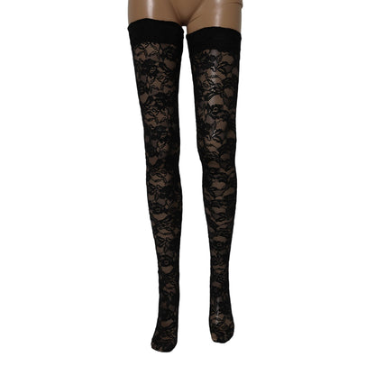Dolce & Gabbana Black Floral Lace Thigh High Stockings Socks
