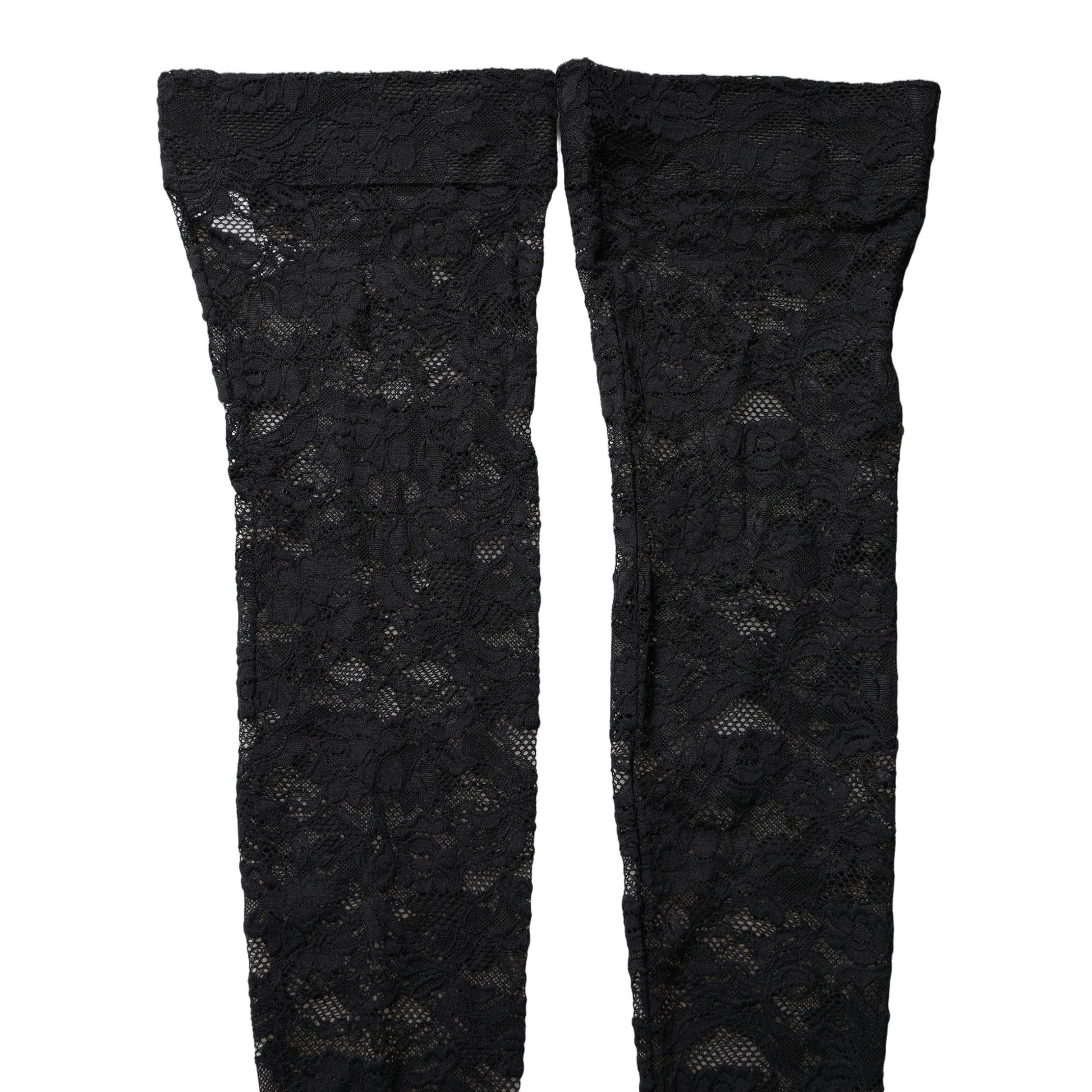 Dolce & Gabbana Black Floral Lace Thigh High Stockings Socks