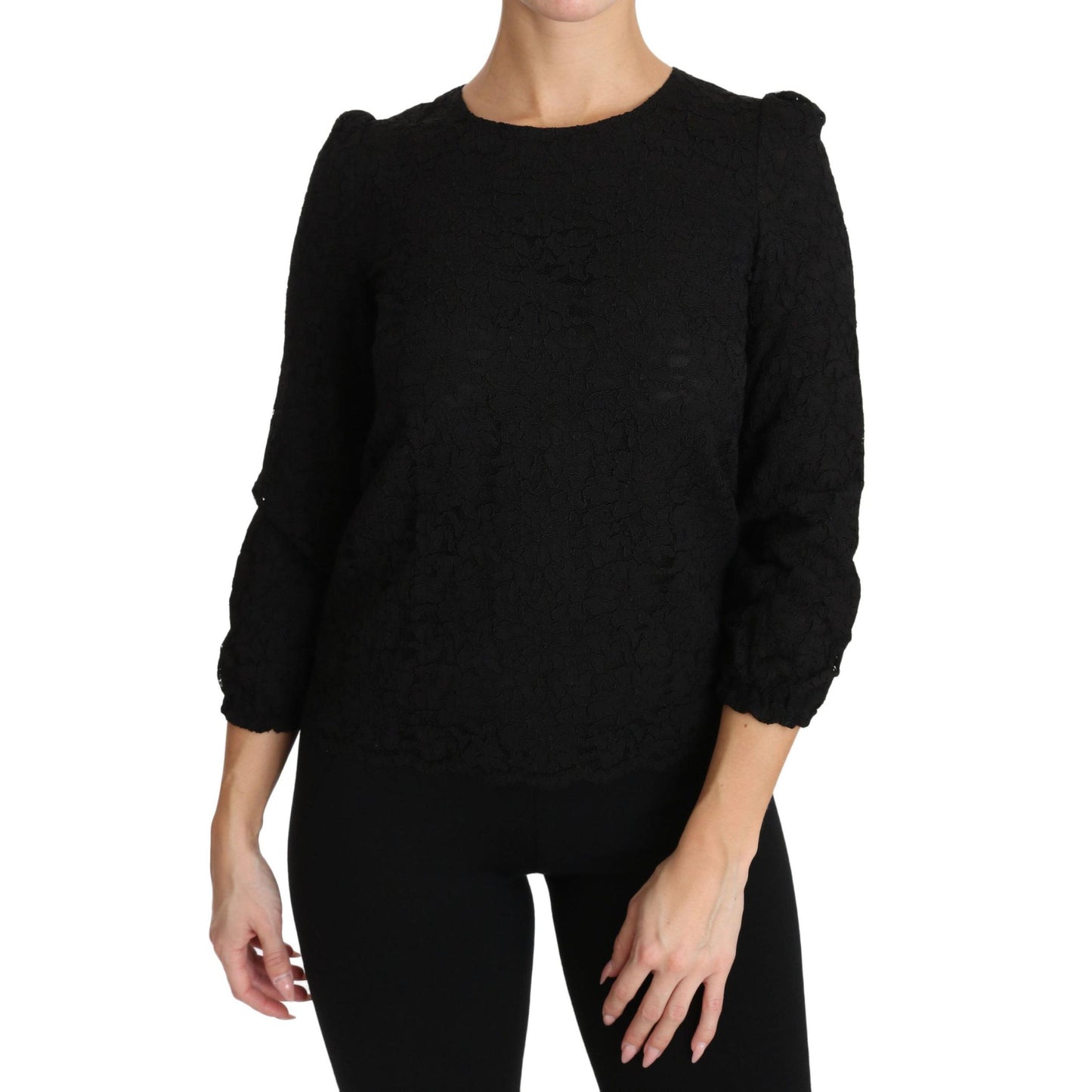 Dolce & Gabbana Black Floral Lace Zipper Top Blouse