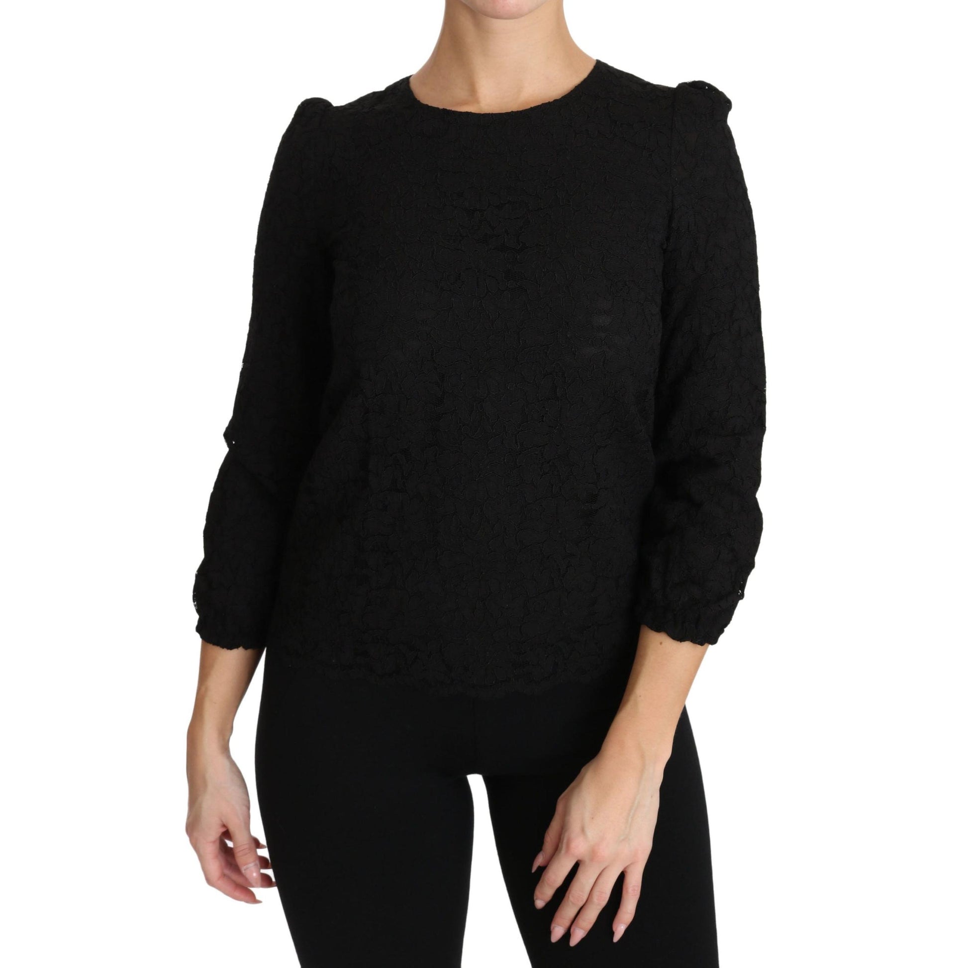Dolce & Gabbana Black Floral Lace Zipper Top Blouse