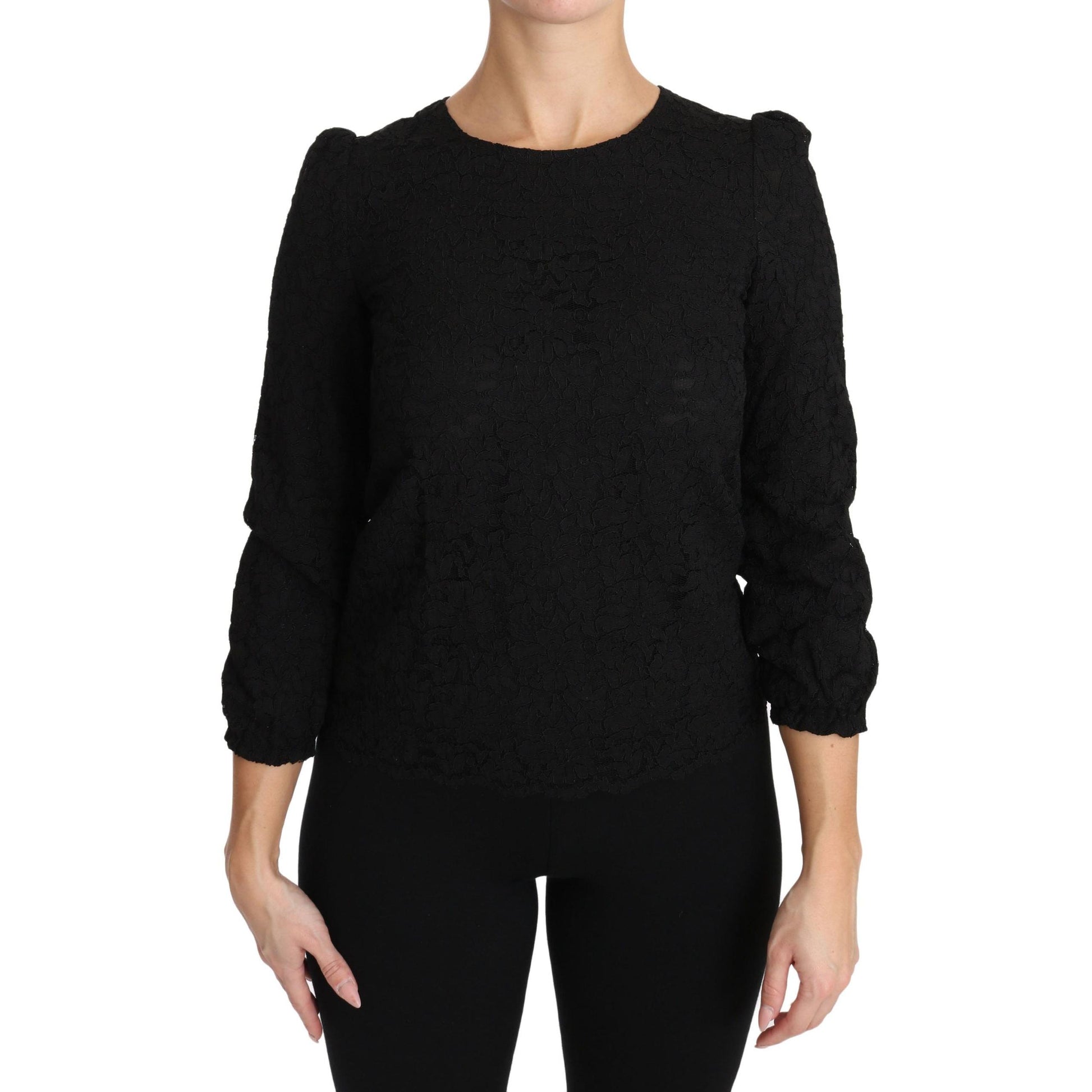 Dolce & Gabbana Black Floral Lace Zipper Top Blouse