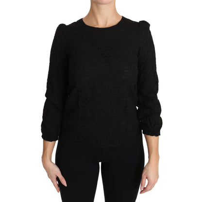 Dolce & Gabbana Black Floral Lace Zipper Top Blouse