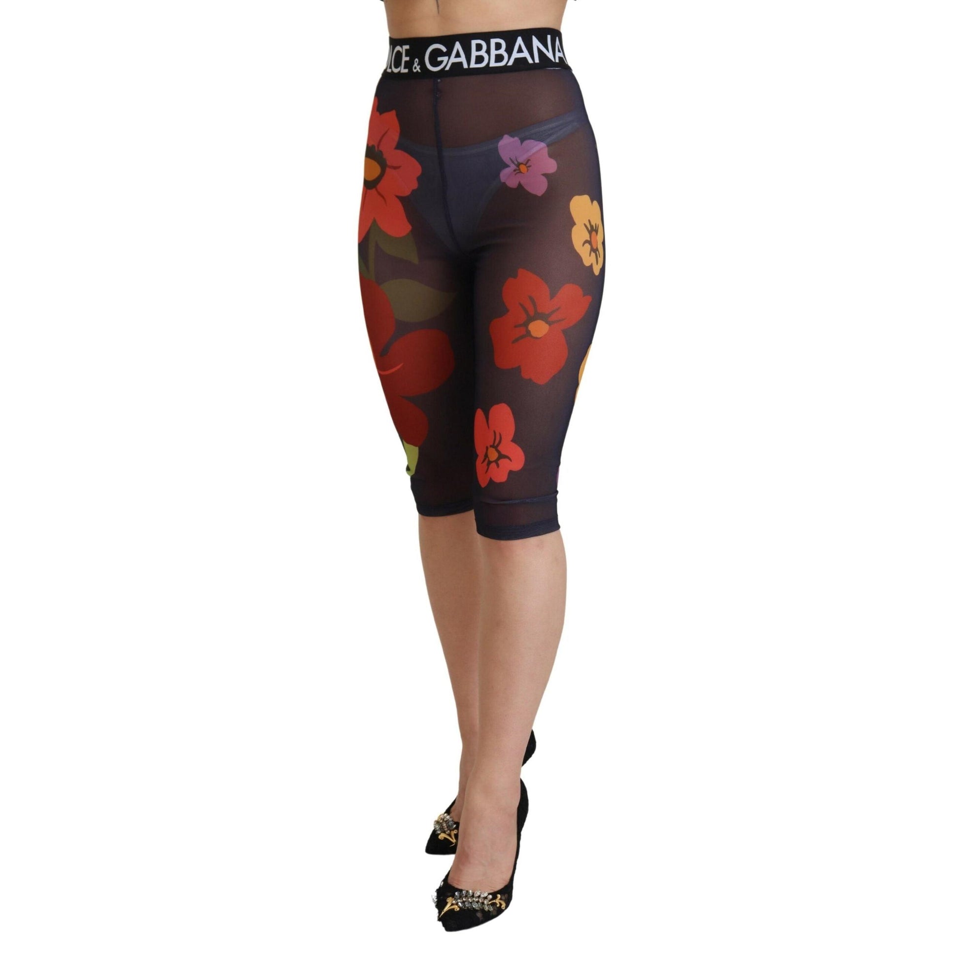 Dolce & Gabbana Black Floral Leggings Stretch Waist Pants