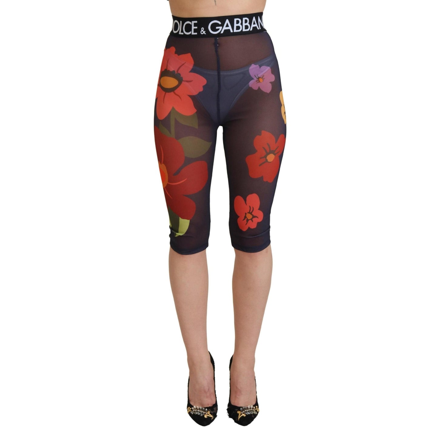 Dolce & Gabbana Black Floral Leggings Stretch Waist Pants