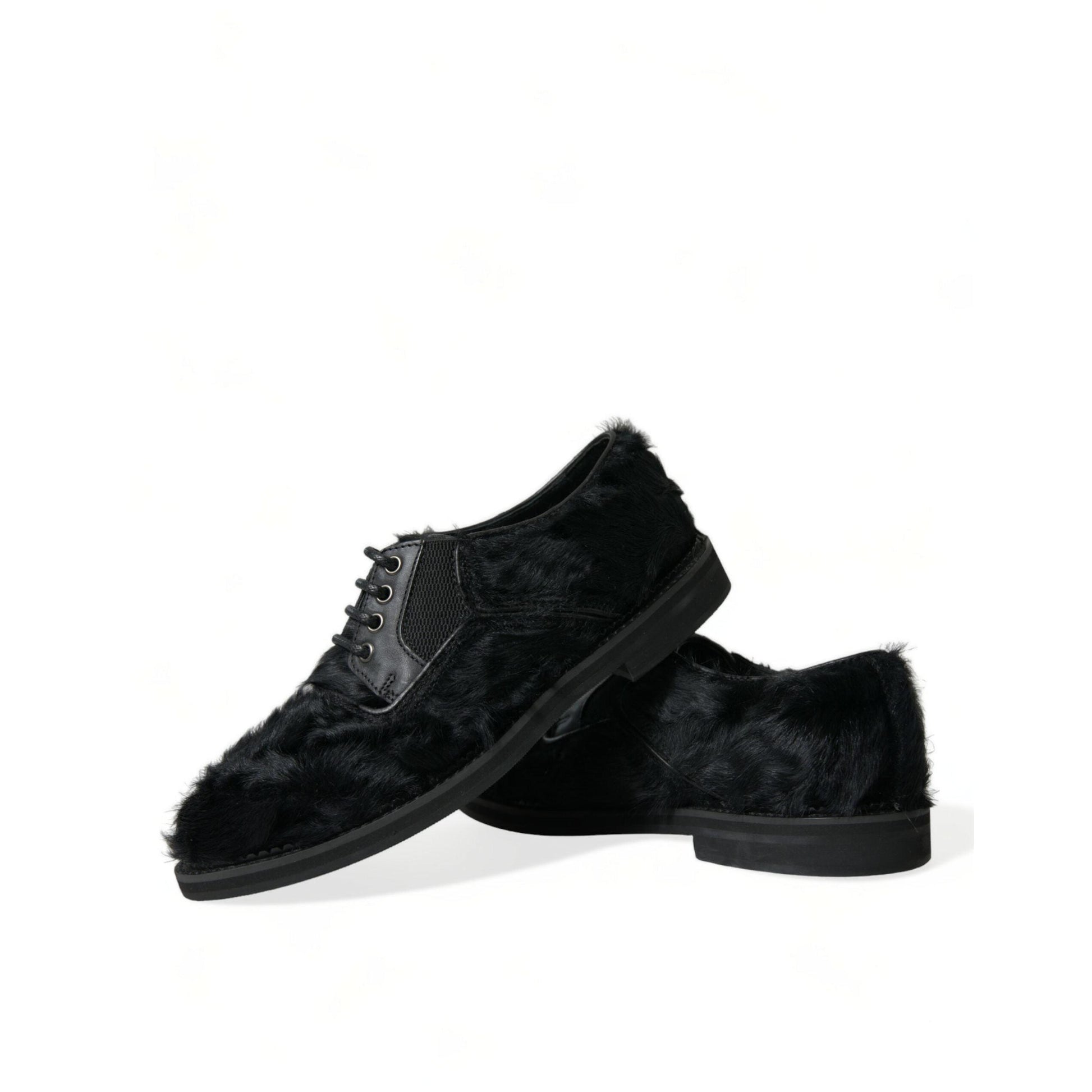 Dolce & Gabbana Black Fur Leather Lace Up Derby Dress Shoes