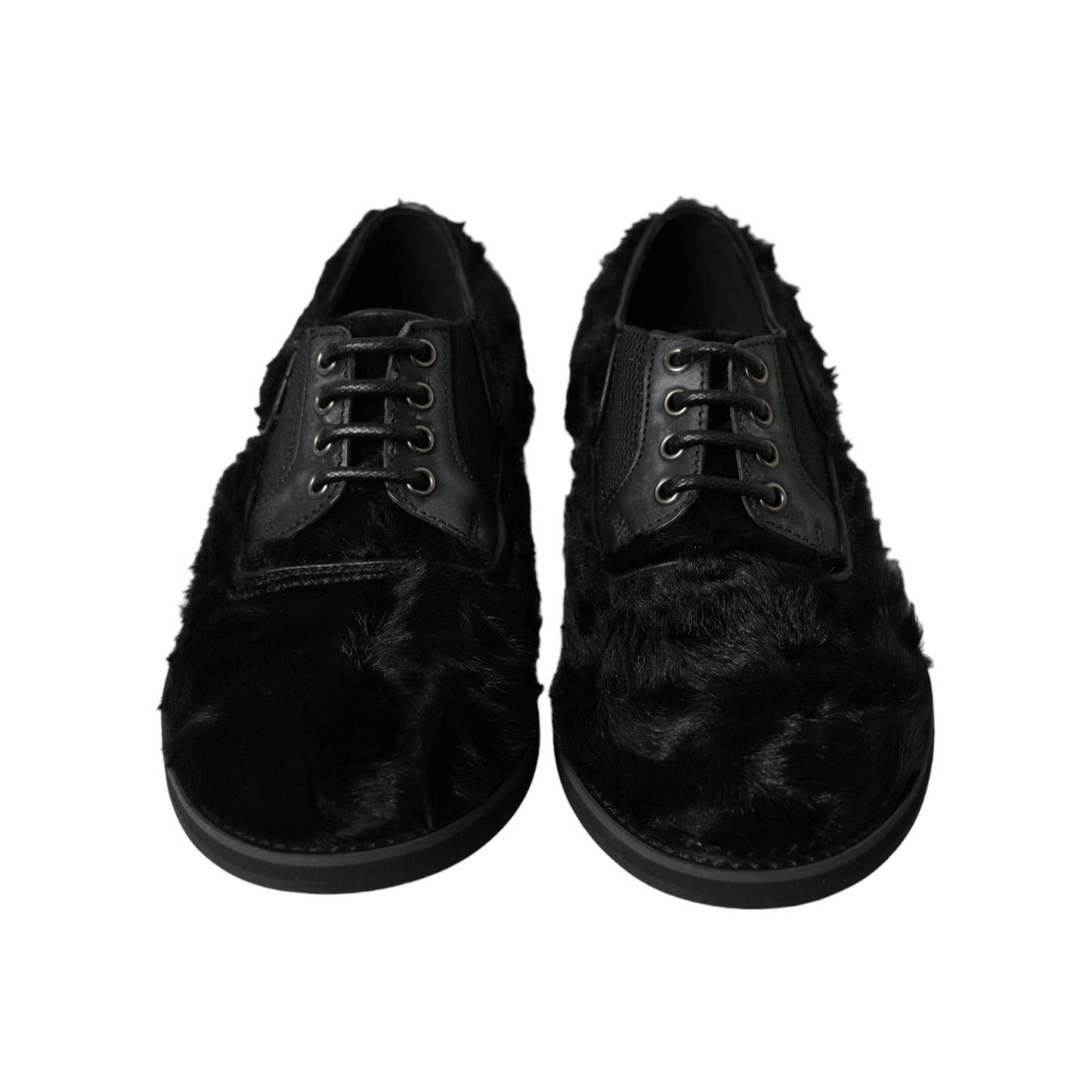 Dolce & Gabbana Black Fur Leather Lace Up Derby Dress Shoes