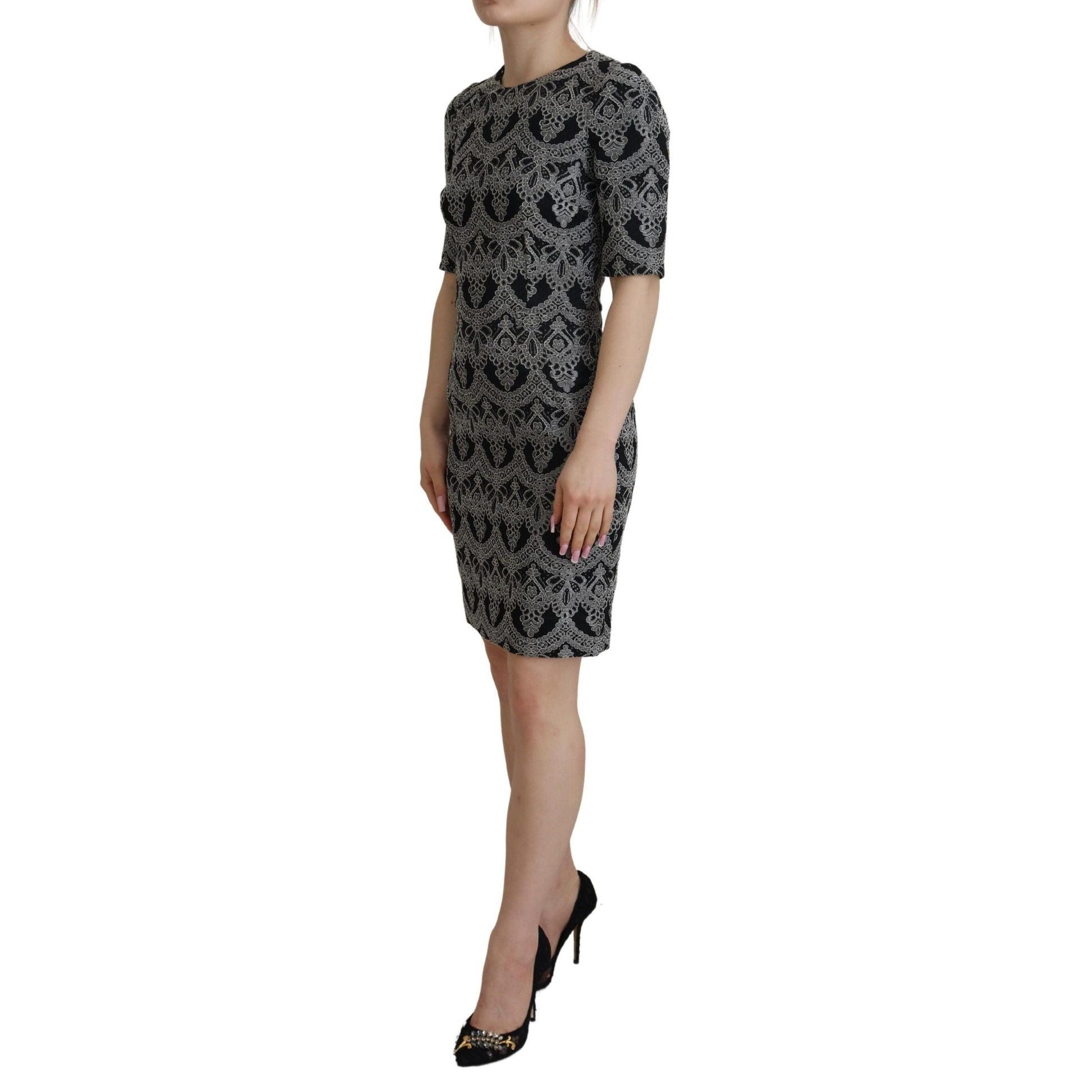 Dolce & Gabbana Black Gray Jacquard Sheath Bodycon Dress