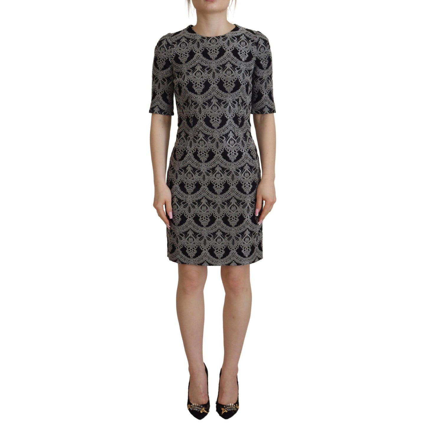 Dolce & Gabbana Black Gray Jacquard Sheath Bodycon Dress