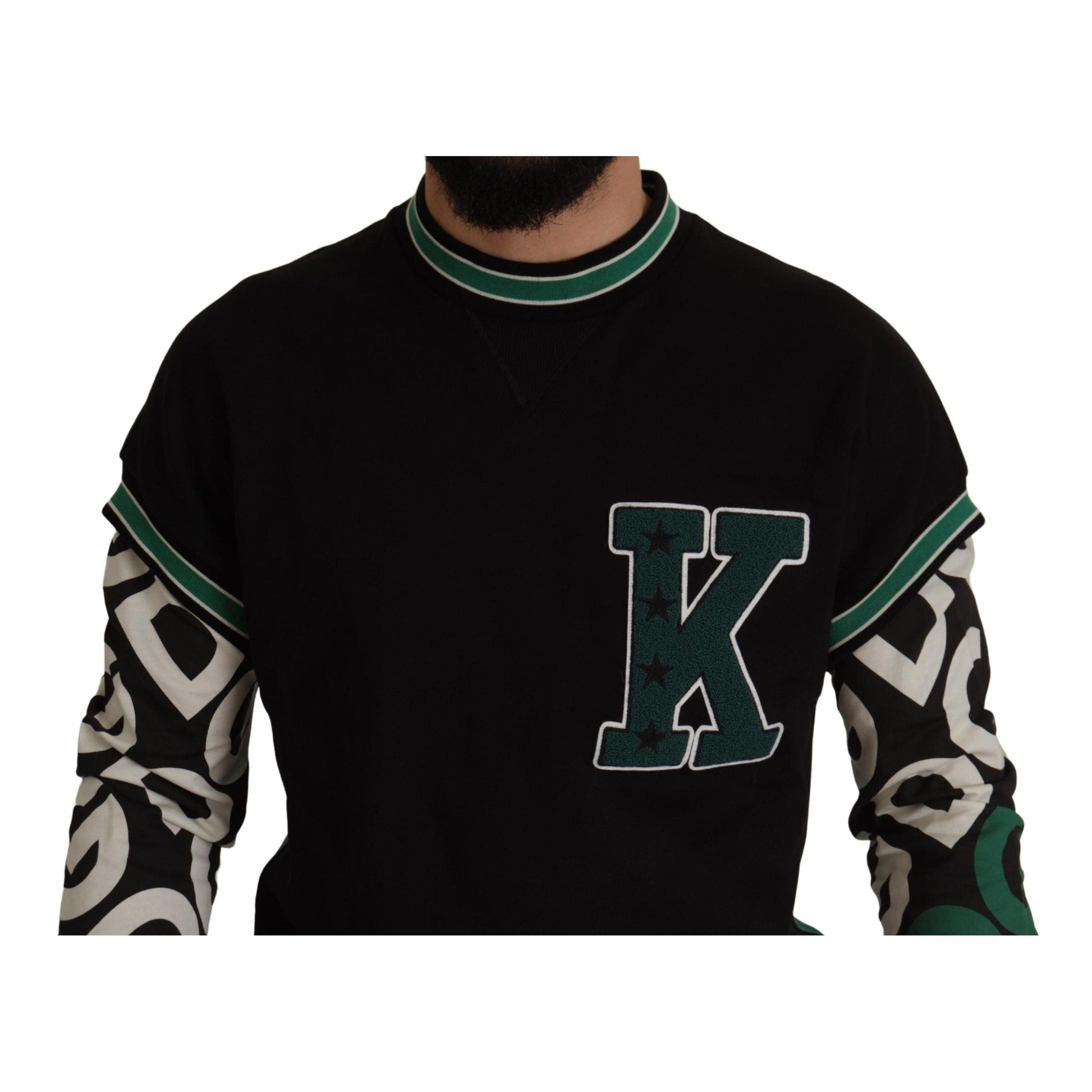 Dolce & Gabbana Black Green Cotton KING Star Crewneck Pullover Sweater