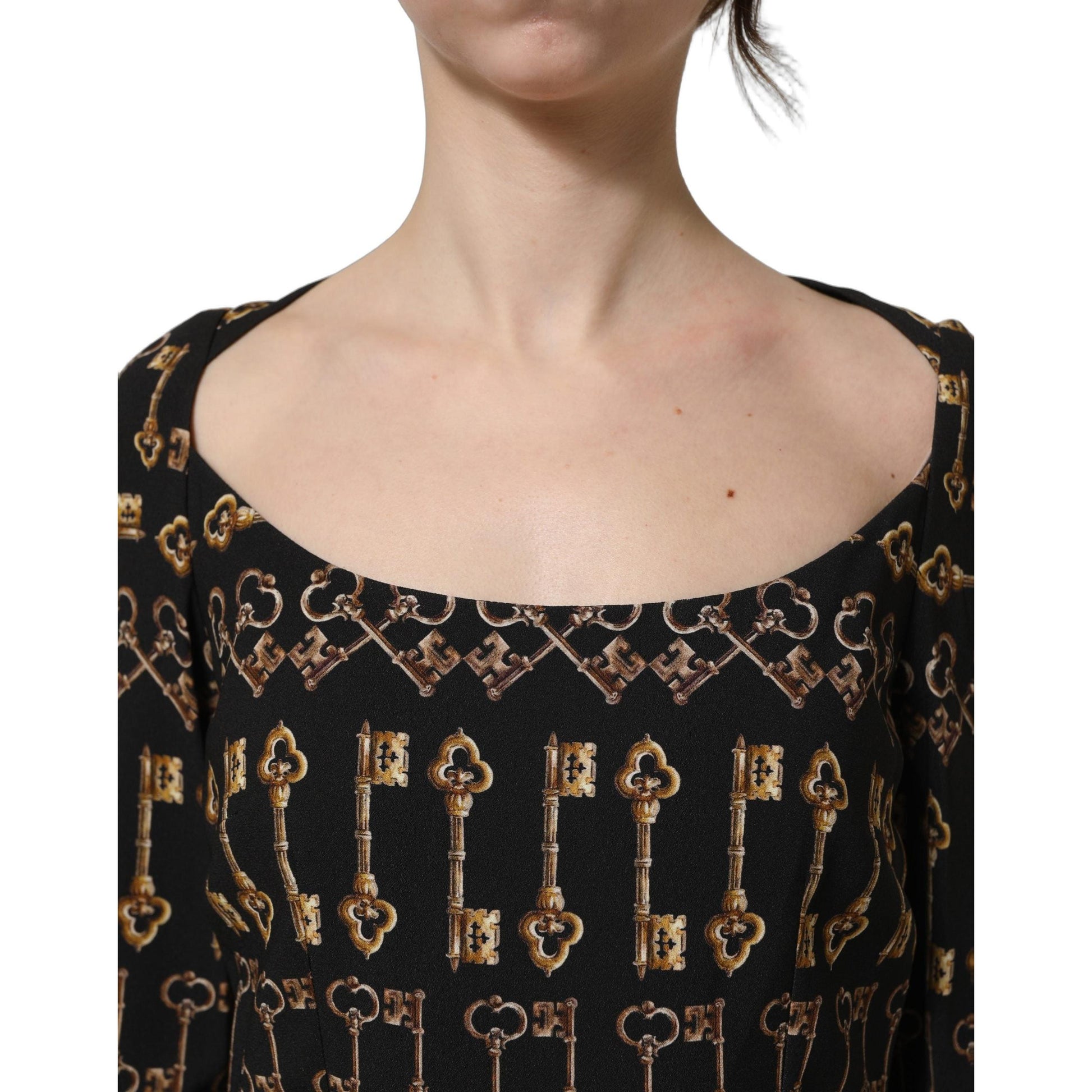 Dolce & Gabbana Black Key Print Long Sleeves Sheath Midi Dress