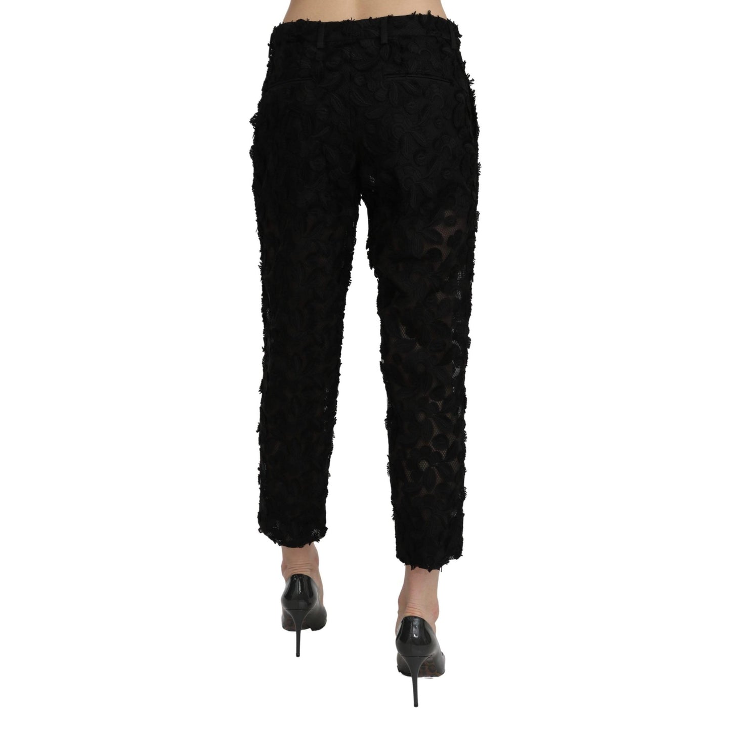 Dolce & Gabbana Black Lace Straight Cropped High Waist Pants