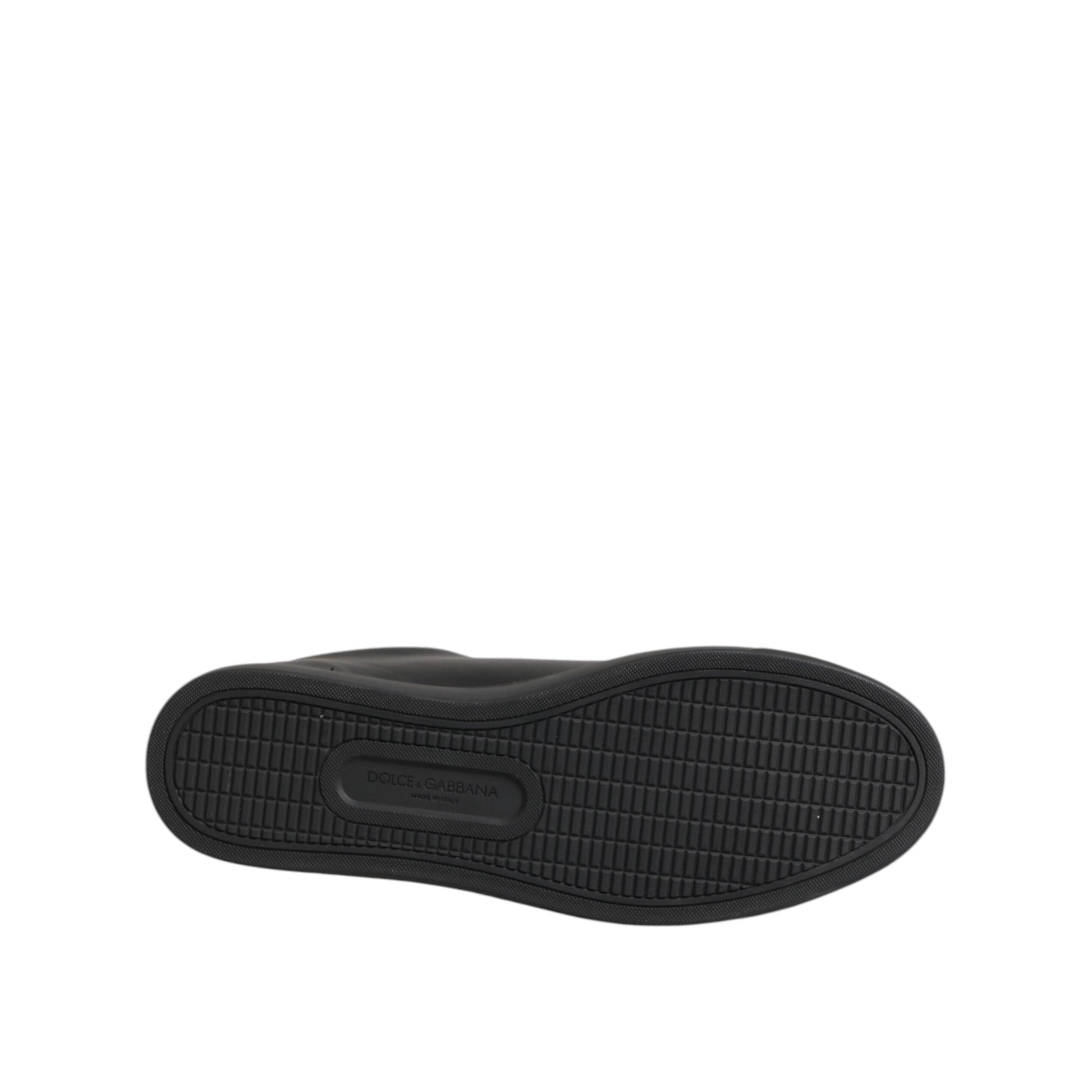 Dolce & Gabbana Black Leather Crystal Heart Low Top Sneakers Shoes