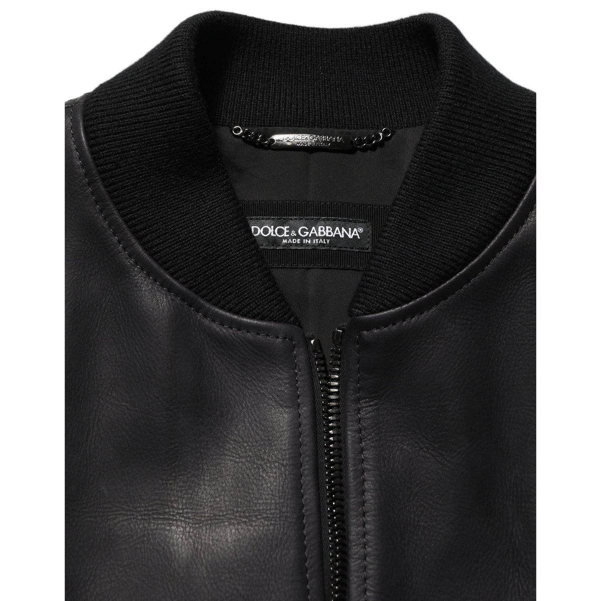 Dolce & Gabbana Black Leather Full Zip Men Biker Jacket