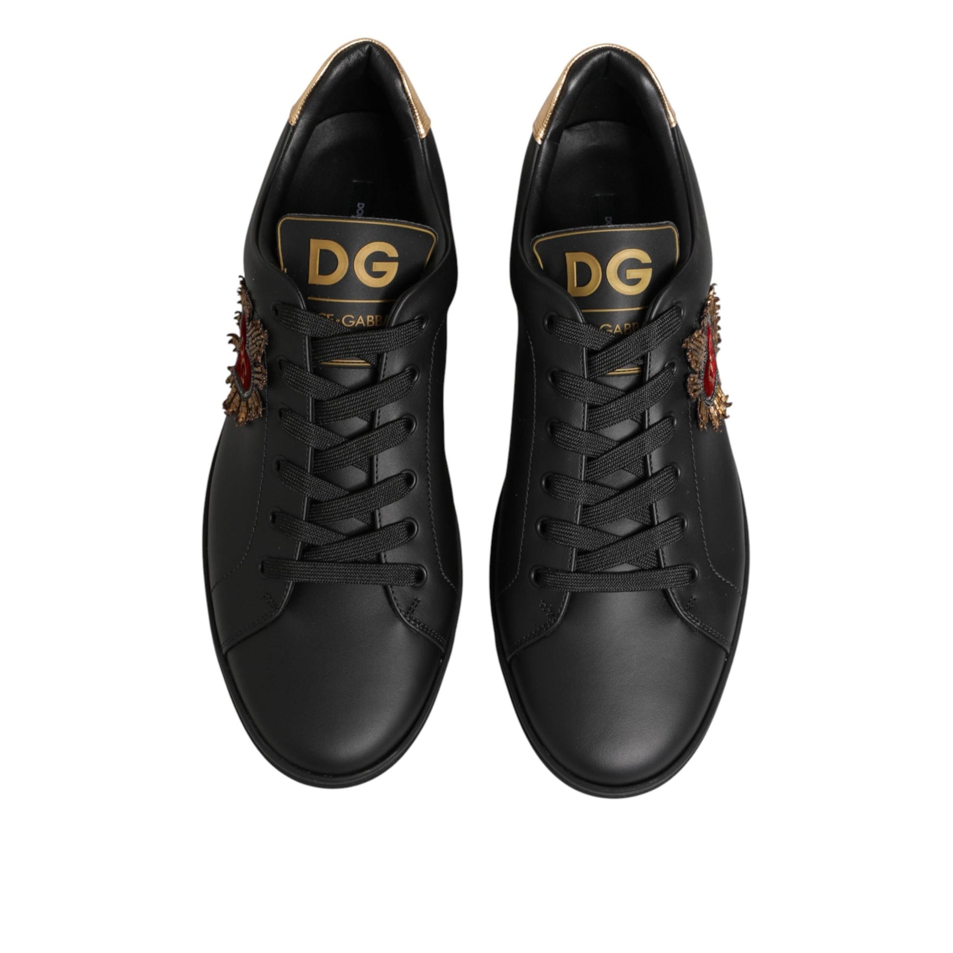 Dolce & Gabbana Black Leather Heart Embellished Sneakers Shoes