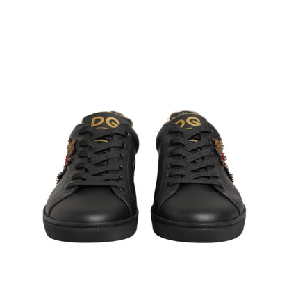 Dolce & Gabbana Black Leather Heart Embellished Sneakers Shoes