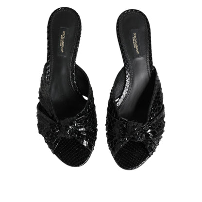 Dolce & Gabbana Black Leather Heels Slides Sandals Shoes