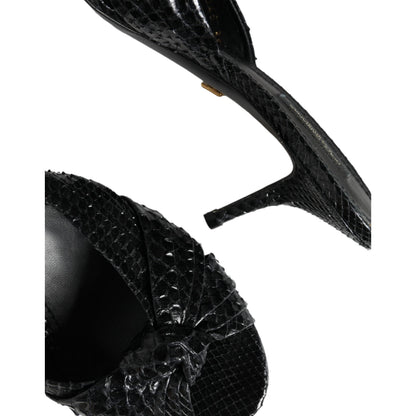 Dolce & Gabbana Black Leather Heels Slides Sandals Shoes