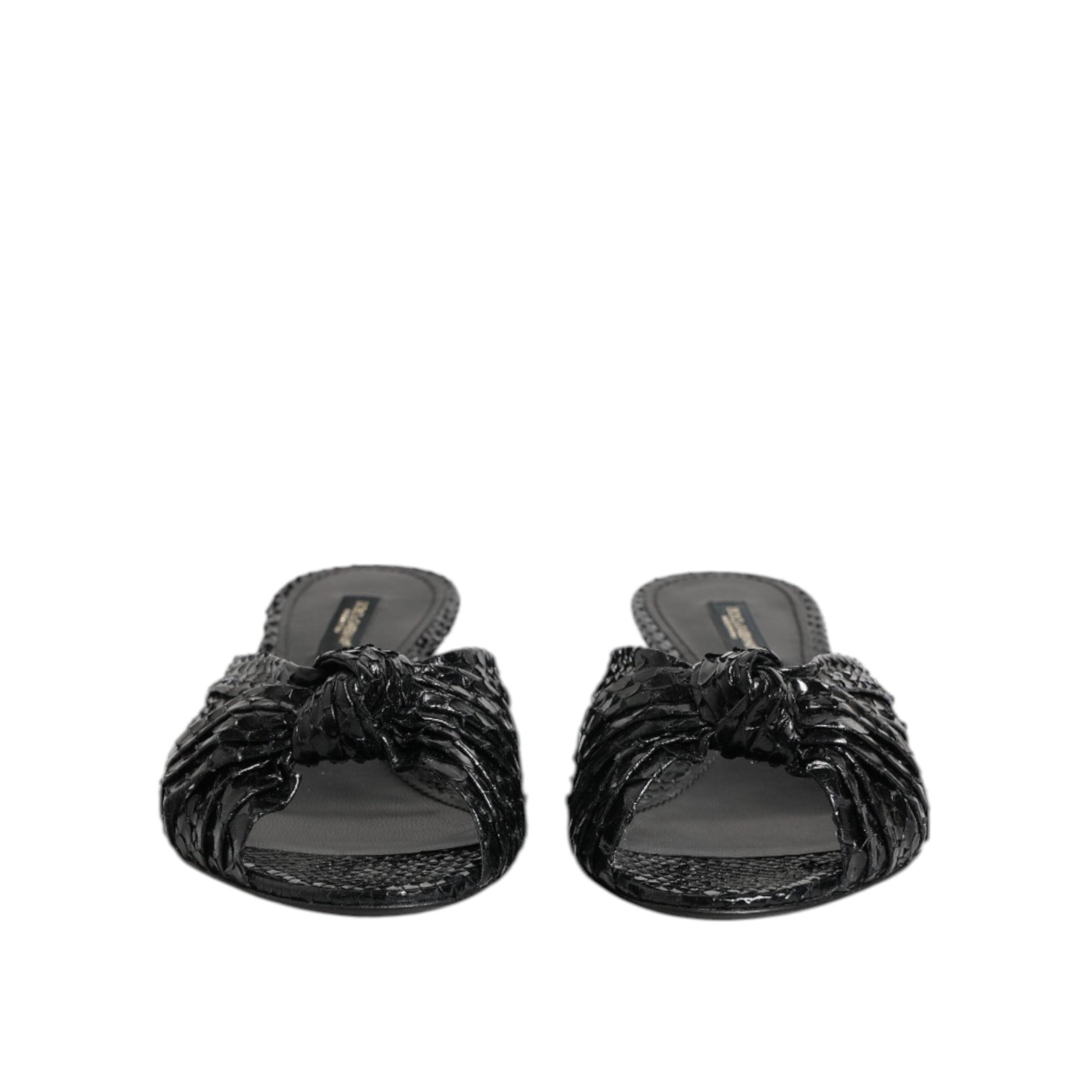 Dolce & Gabbana Black Leather Heels Slides Sandals Shoes