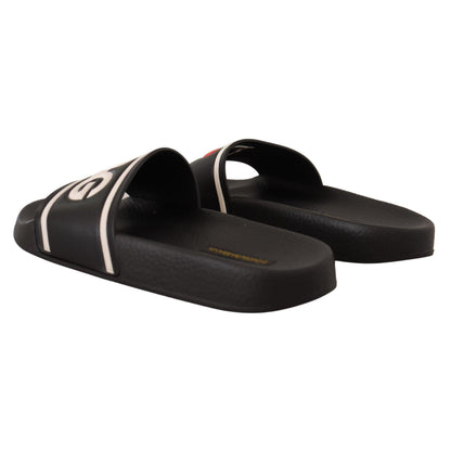 Dolce & Gabbana Black Leather I Love D&G Slides Sandals