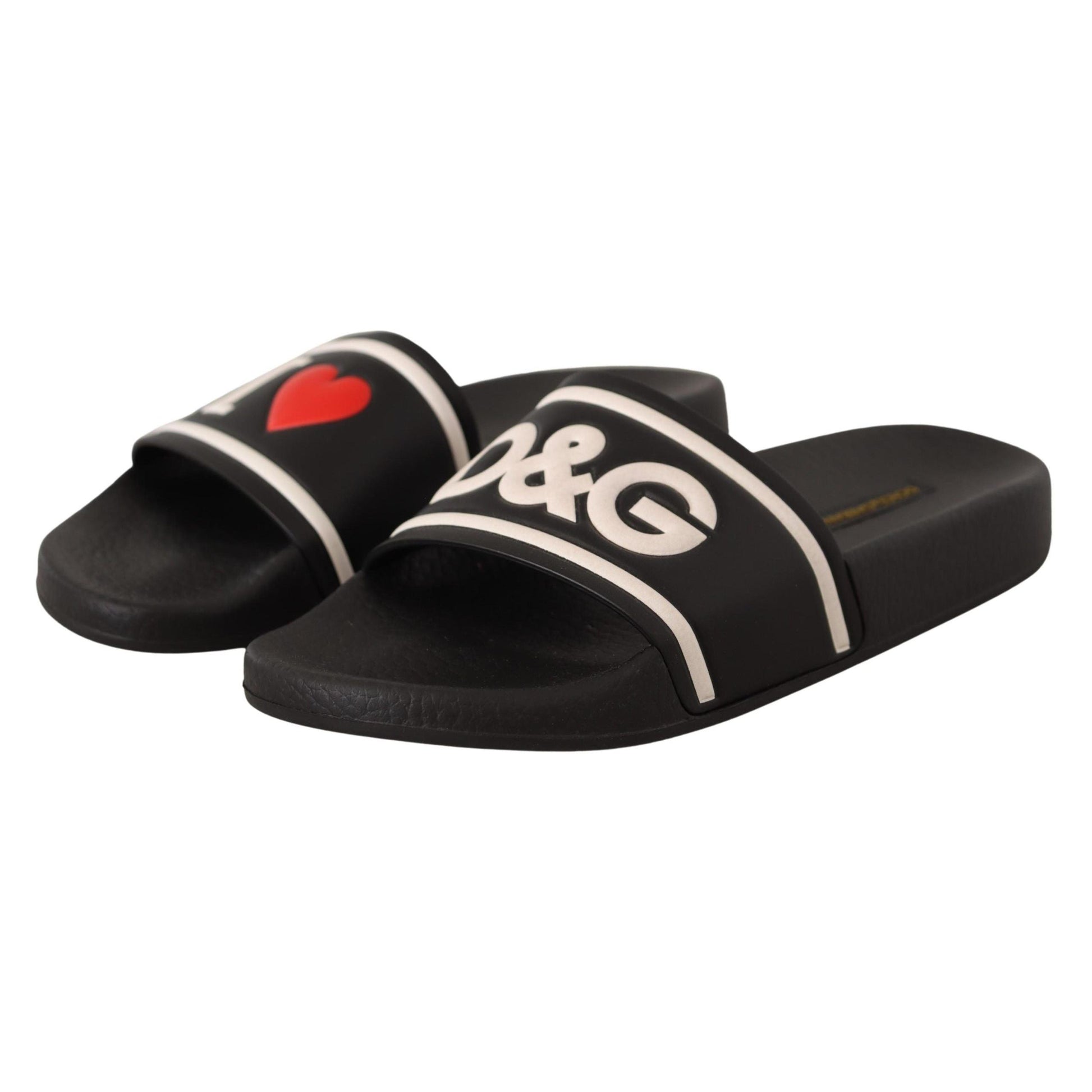 Dolce & Gabbana Black Leather I Love D&G Slides Sandals