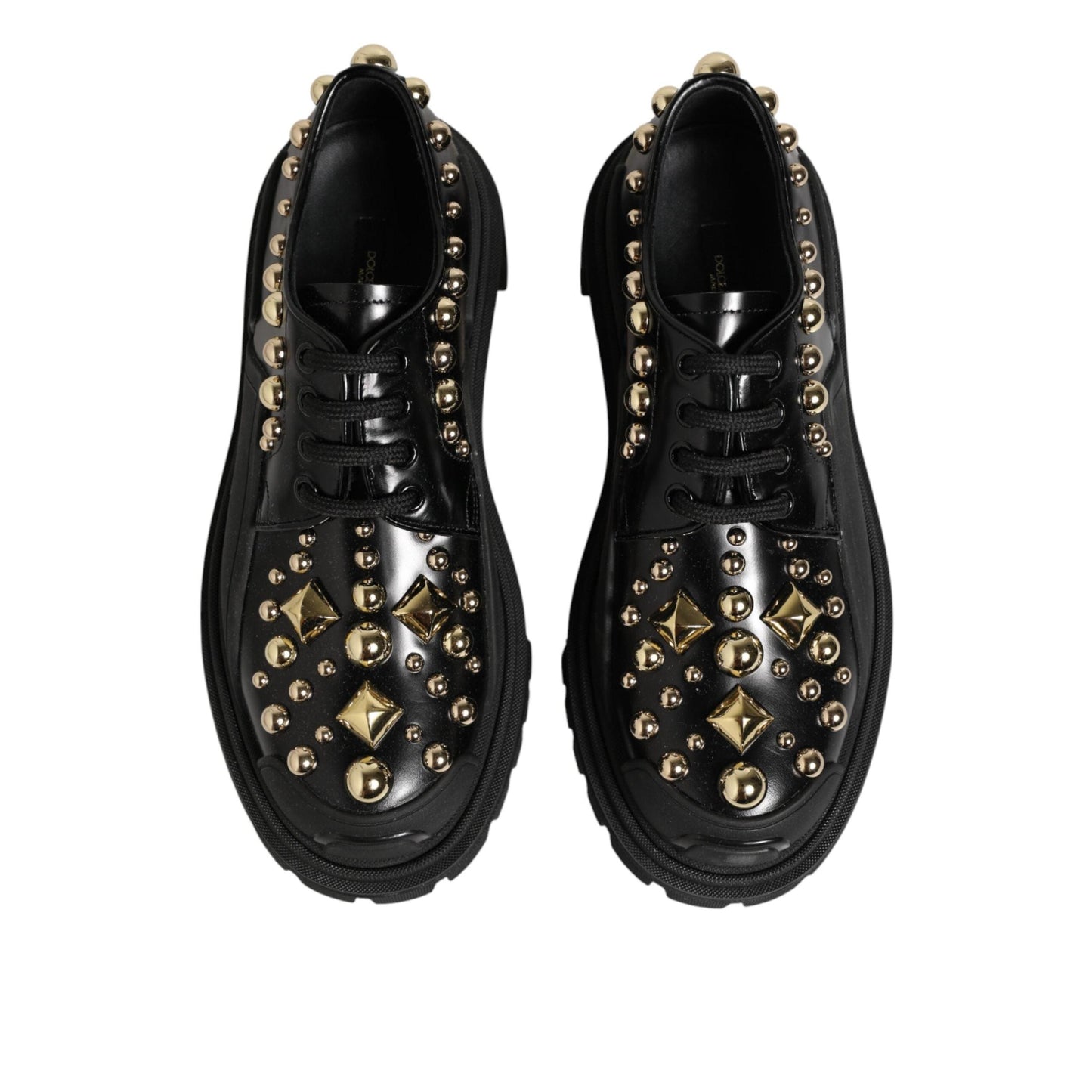 Dolce & Gabbana Black Leather Jeweled Crystals Derby Shoes