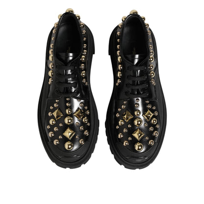 Dolce & Gabbana Black Leather Jeweled Crystals Derby Shoes